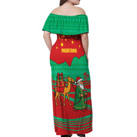 Mauritania Christmas Off Shoulder Maxi Dress with Santa Claus Camel Gift Boxes Starry Sky and Desert Pattern Design - Wonder Print Shop