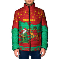 Mauritania Christmas Padded Jacket with Santa Claus Camel Gift Boxes Starry Sky and Desert Pattern Design - Wonder Print Shop