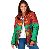 Mauritania Christmas Padded Jacket with Santa Claus Camel Gift Boxes Starry Sky and Desert Pattern Design - Wonder Print Shop