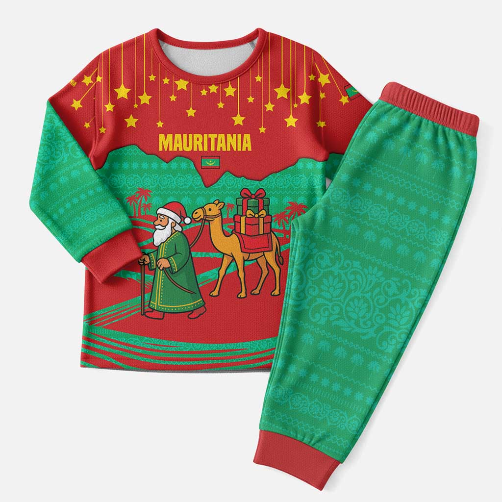 Mauritania Christmas Pajama Set with Santa Claus Camel Gift Boxes Starry Sky and Desert Pattern Design - Wonder Print Shop