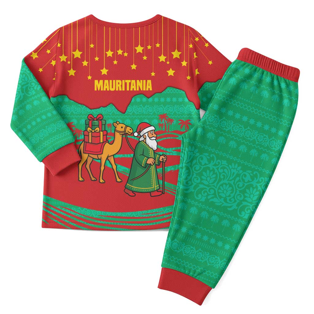 Mauritania Christmas Pajama Set with Santa Claus Camel Gift Boxes Starry Sky and Desert Pattern Design - Wonder Print Shop