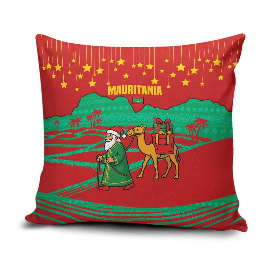 Mauritania Christmas Pillow Cover with Santa Claus Camel Gift Boxes Starry Sky and Desert Pattern Design - Wonder Print Shop