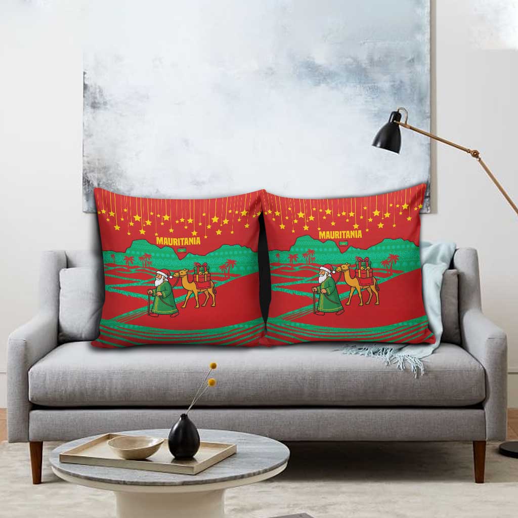 Mauritania Christmas Pillow Cover with Santa Claus Camel Gift Boxes Starry Sky and Desert Pattern Design - Wonder Print Shop