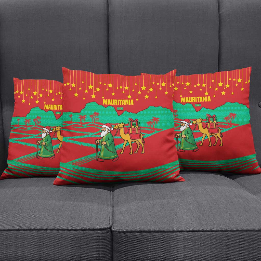 Mauritania Christmas Pillow Cover with Santa Claus Camel Gift Boxes Starry Sky and Desert Pattern Design - Wonder Print Shop