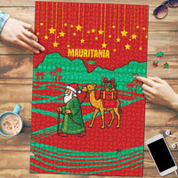 Mauritania Christmas Puzzle with Santa Claus Camel Gift Boxes Starry Sky and Desert Pattern Design - Wonder Print Shop