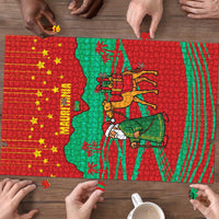 Mauritania Christmas Puzzle with Santa Claus Camel Gift Boxes Starry Sky and Desert Pattern Design - Wonder Print Shop