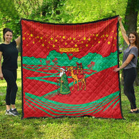 Mauritania Christmas Quilt with Santa Claus Camel Gift Boxes Starry Sky and Desert Pattern Design - Wonder Print Shop