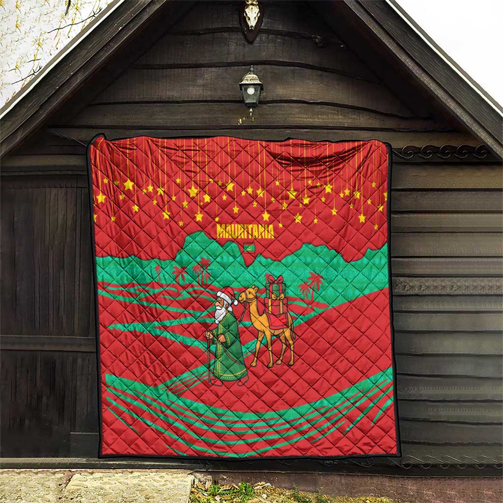 Mauritania Christmas Quilt with Santa Claus Camel Gift Boxes Starry Sky and Desert Pattern Design - Wonder Print Shop