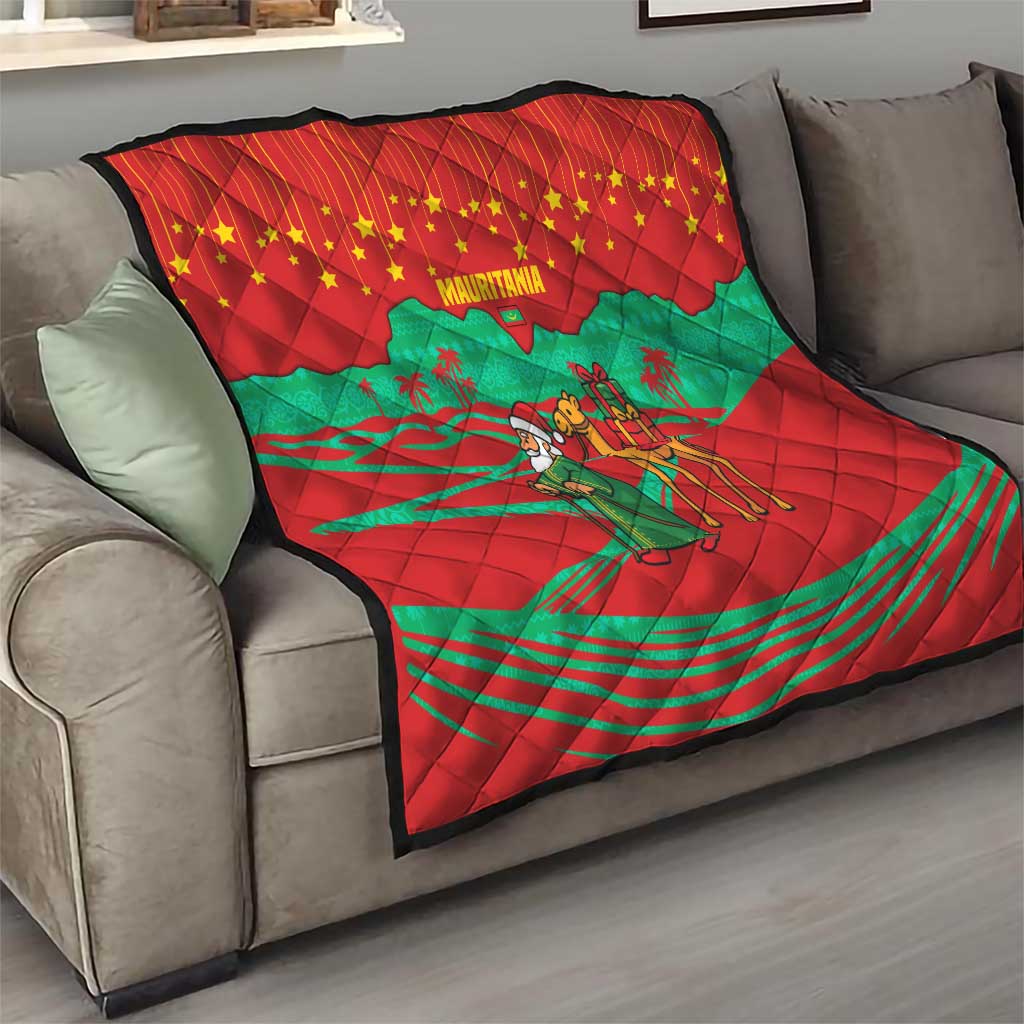 Mauritania Christmas Quilt with Santa Claus Camel Gift Boxes Starry Sky and Desert Pattern Design - Wonder Print Shop
