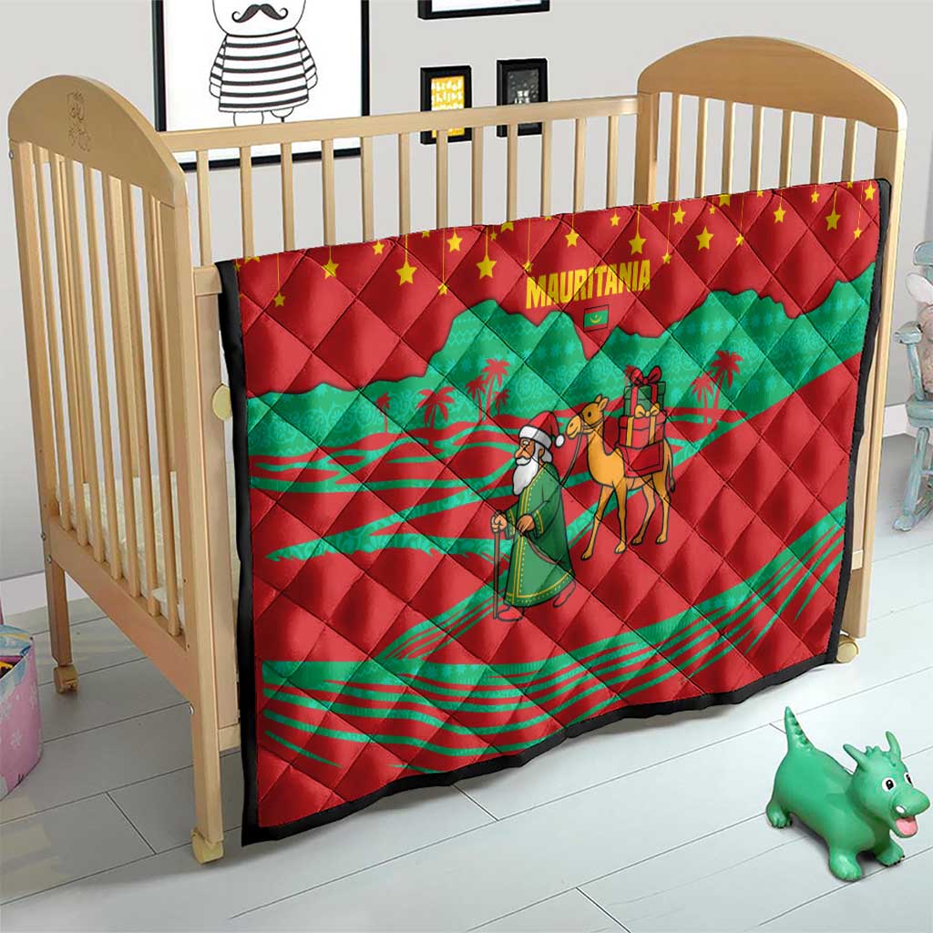 Mauritania Christmas Quilt with Santa Claus Camel Gift Boxes Starry Sky and Desert Pattern Design - Wonder Print Shop