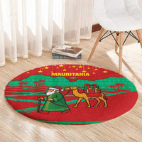Mauritania Christmas Round Carpet with Santa Claus Camel Gift Boxes Starry Sky and Desert Pattern Design - Wonder Print Shop