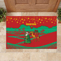 Mauritania Christmas Rubber Doormat with Santa Claus Camel Gift Boxes Starry Sky and Desert Pattern Design - Wonder Print Shop