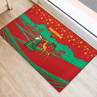 Mauritania Christmas Rubber Doormat with Santa Claus Camel Gift Boxes Starry Sky and Desert Pattern Design - Wonder Print Shop
