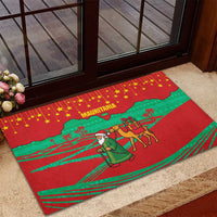 Mauritania Christmas Rubber Doormat with Santa Claus Camel Gift Boxes Starry Sky and Desert Pattern Design - Wonder Print Shop