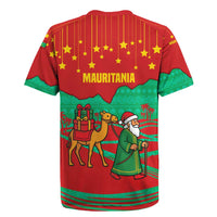 Mauritania Christmas Rugby Jersey with Santa Claus Camel Gift Boxes Starry Sky and Desert Pattern Design - Wonder Print Shop