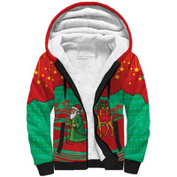 Mauritania Christmas Sherpa Hoodie with Santa Claus Camel Gift Boxes Starry Sky and Desert Pattern Design - Wonder Print Shop