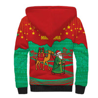Mauritania Christmas Sherpa Hoodie with Santa Claus Camel Gift Boxes Starry Sky and Desert Pattern Design - Wonder Print Shop