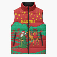 Mauritania Christmas Sleeveless Puffer Jacket with Santa Claus Camel Gift Boxes Starry Sky and Desert Pattern Design - Wonder Print Shop