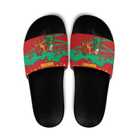 Mauritania Christmas Slide Sandals with Santa Claus Camel Gift Boxes Starry Sky and Desert Pattern Design - Wonder Print Shop