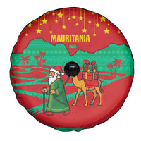 Mauritania Christmas Spare Tire Cover with Santa Claus Camel Gift Boxes Starry Sky and Desert Pattern Design - Wonder Print Shop