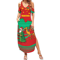 Mauritania Christmas Summer Maxi Dress with Santa Claus Camel Gift Boxes Starry Sky and Desert Pattern Design - Wonder Print Shop