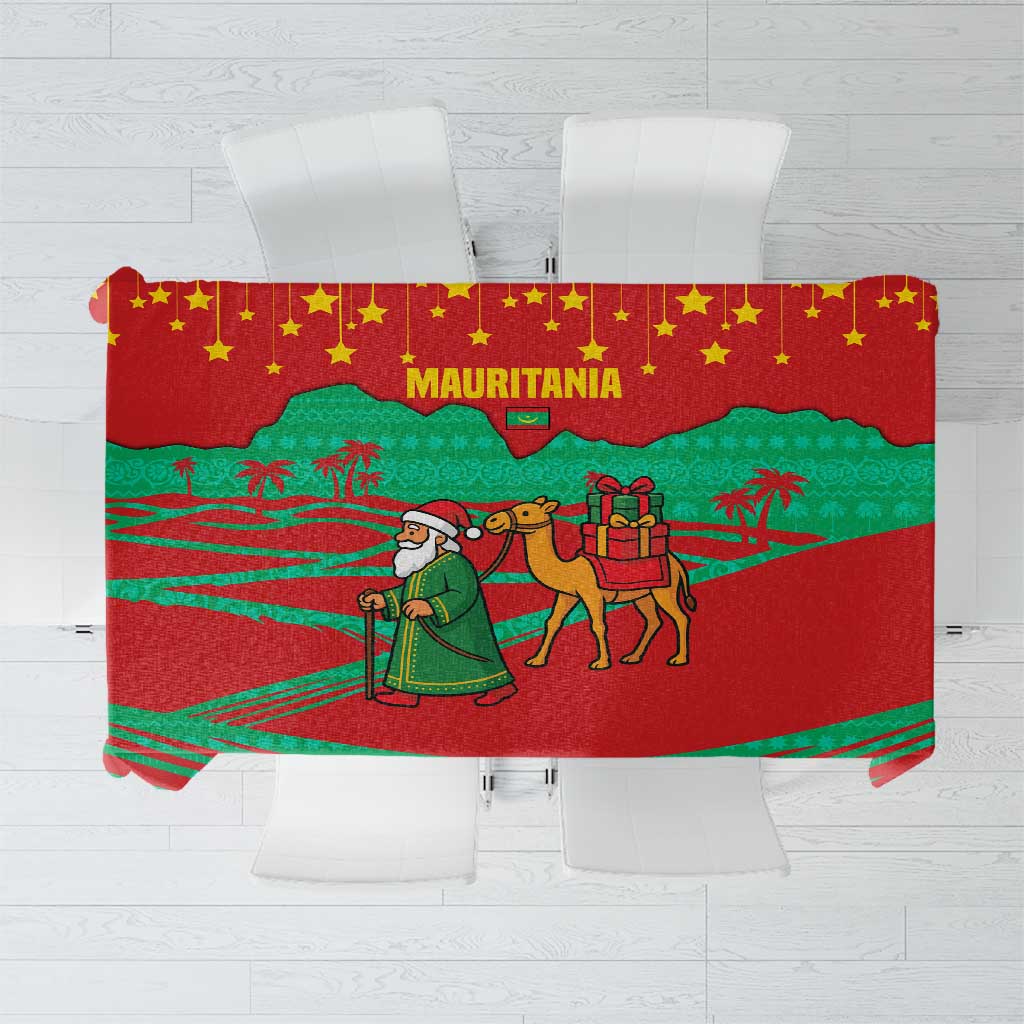 Mauritania Christmas Tablecloth with Santa Claus Camel Gift Boxes Starry Sky and Desert Pattern Design - Wonder Print Shop