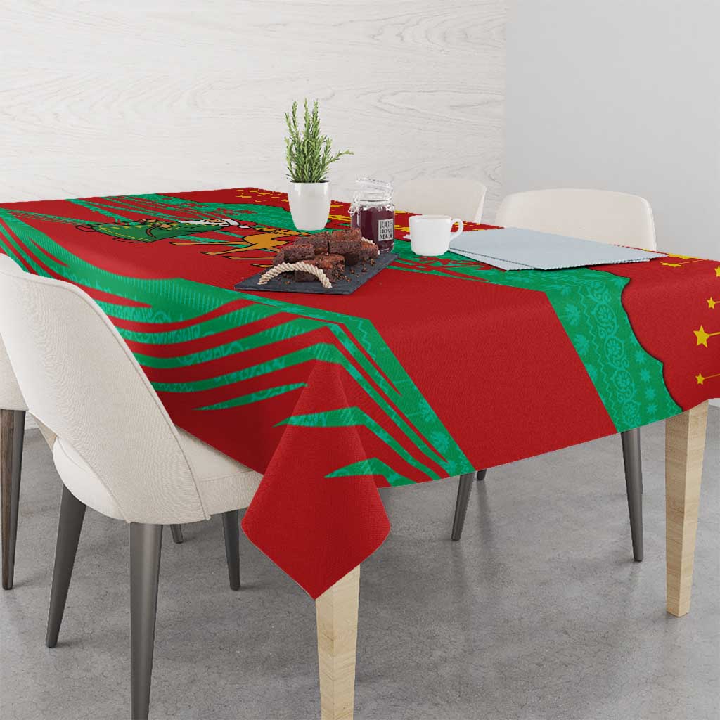 Mauritania Christmas Tablecloth with Santa Claus Camel Gift Boxes Starry Sky and Desert Pattern Design - Wonder Print Shop