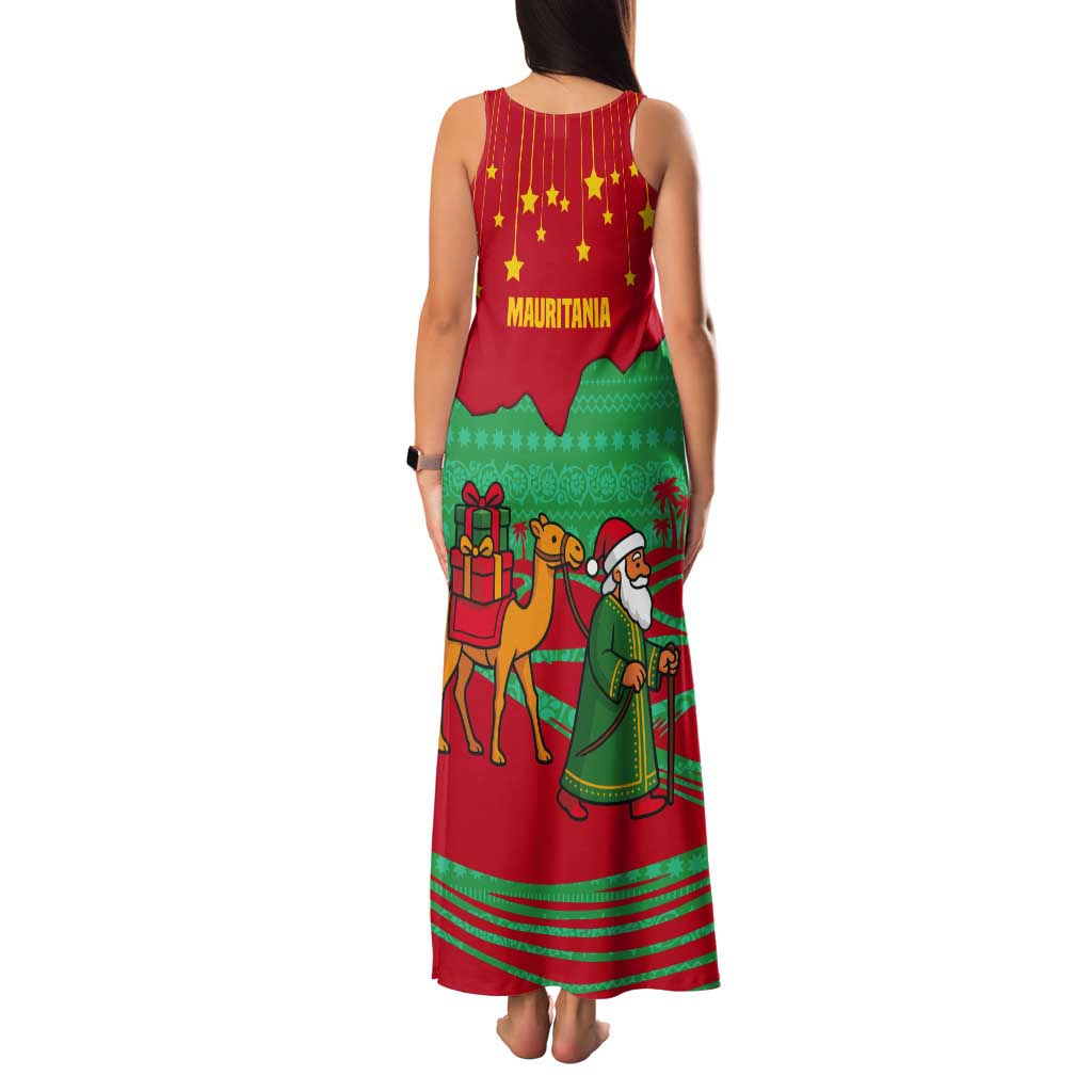Mauritania Christmas Tank Maxi Dress with Santa Claus Camel Gift Boxes Starry Sky and Desert Pattern Design - Wonder Print Shop