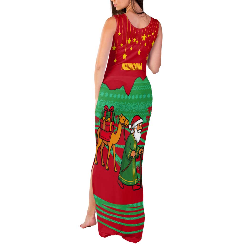 Mauritania Christmas Tank Maxi Dress with Santa Claus Camel Gift Boxes Starry Sky and Desert Pattern Design - Wonder Print Shop