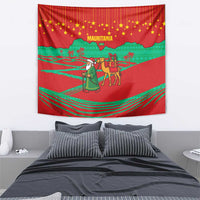 Mauritania Christmas Tapestry with Santa Claus Camel Gift Boxes Starry Sky and Desert Pattern Design - Wonder Print Shop