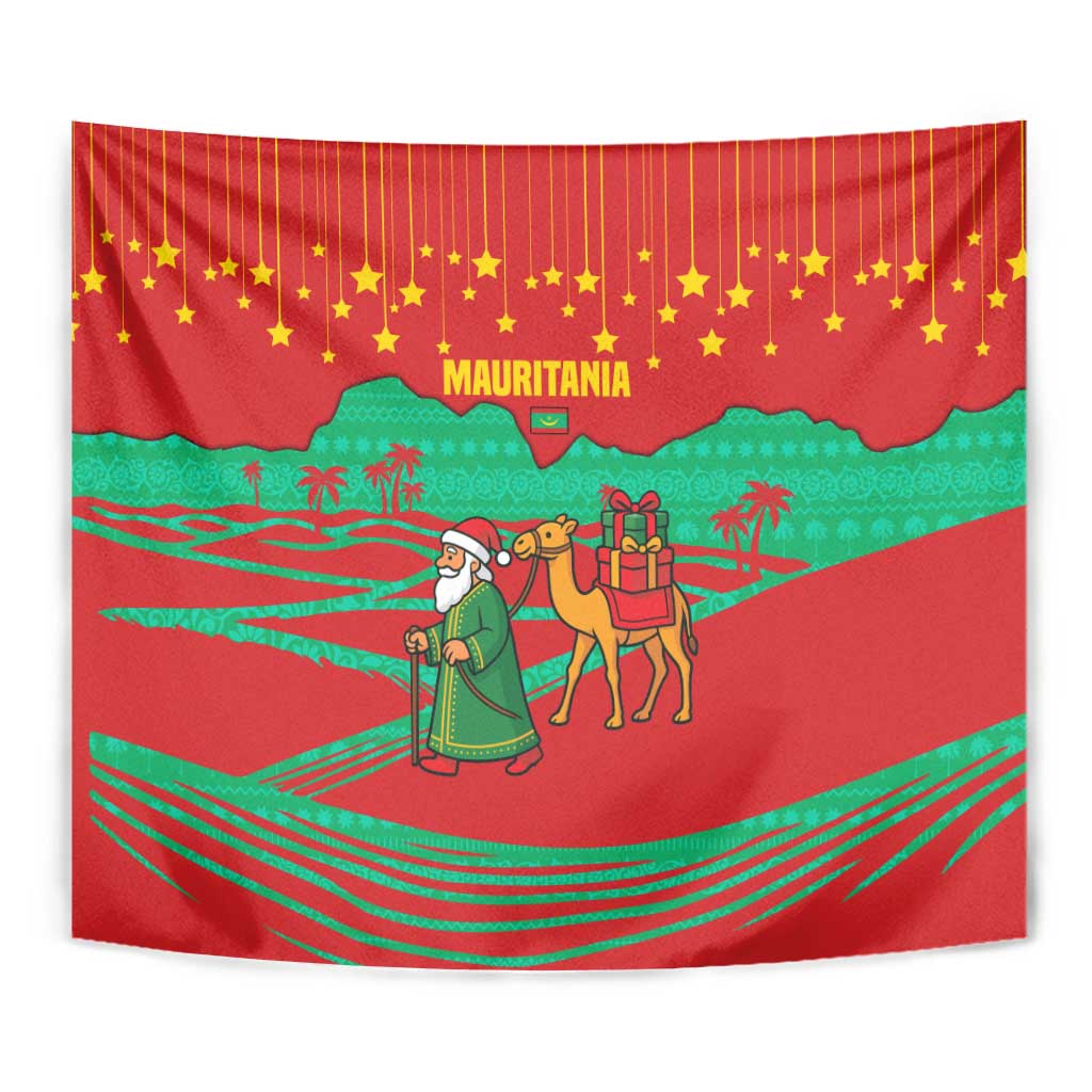 Mauritania Christmas Tapestry with Santa Claus Camel Gift Boxes Starry Sky and Desert Pattern Design - Wonder Print Shop
