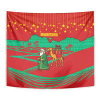 Mauritania Christmas Tapestry with Santa Claus Camel Gift Boxes Starry Sky and Desert Pattern Design - Wonder Print Shop