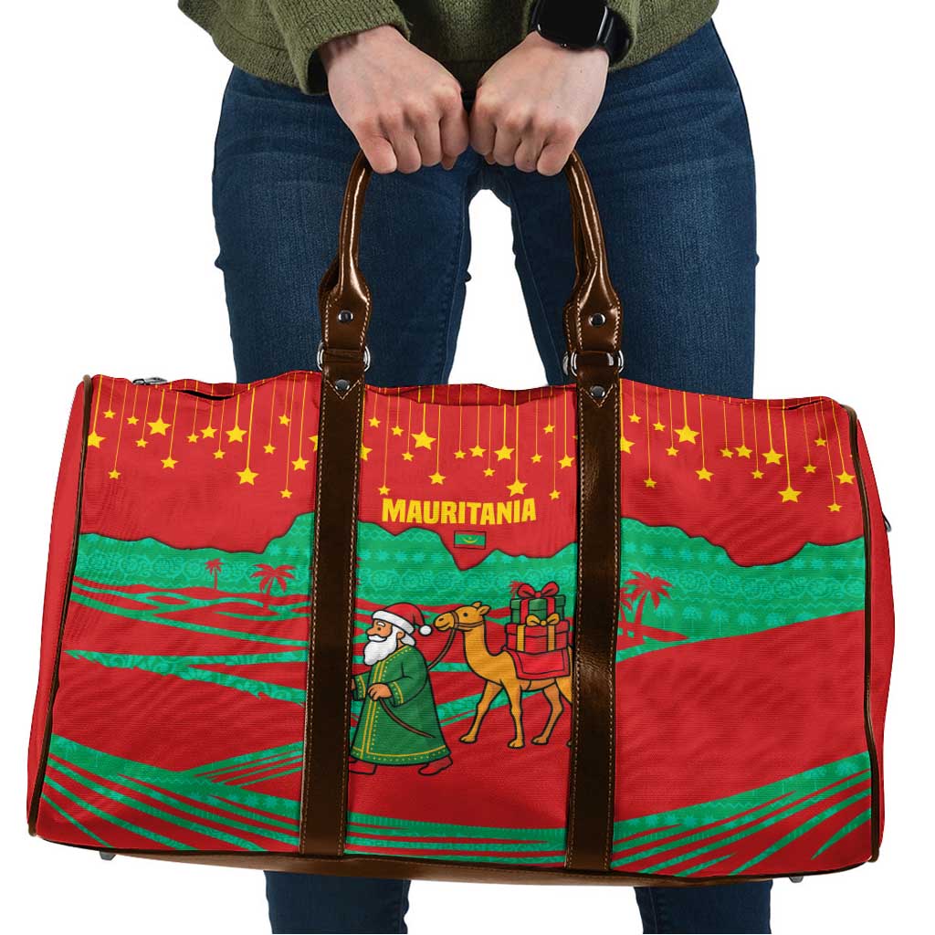 Mauritania Christmas Travel Bag with Santa Claus Camel Gift Boxes Starry Sky and Desert Pattern Design - Wonder Print Shop