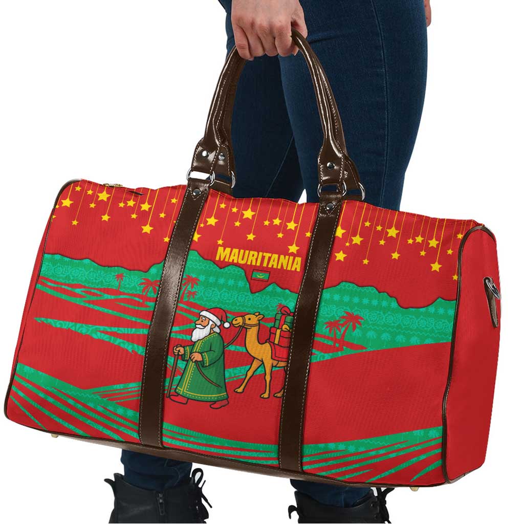 Mauritania Christmas Travel Bag with Santa Claus Camel Gift Boxes Starry Sky and Desert Pattern Design - Wonder Print Shop