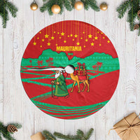Mauritania Christmas Tree Skirt with Santa Claus Camel Gift Boxes Starry Sky and Desert Pattern Design - Wonder Print Shop