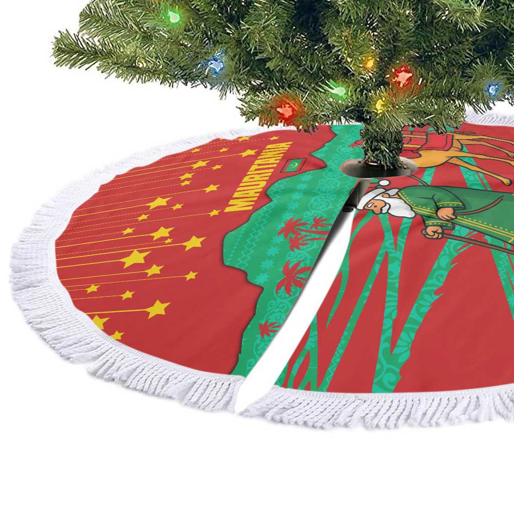 Mauritania Christmas Tree Skirt with Santa Claus Camel Gift Boxes Starry Sky and Desert Pattern Design - Wonder Print Shop