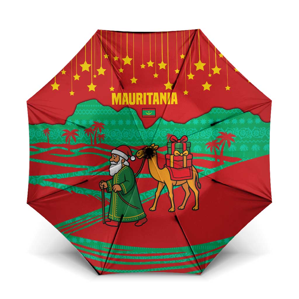 Mauritania Christmas Umbrella with Santa Claus Camel Gift Boxes Starry Sky and Desert Pattern Design - Wonder Print Shop