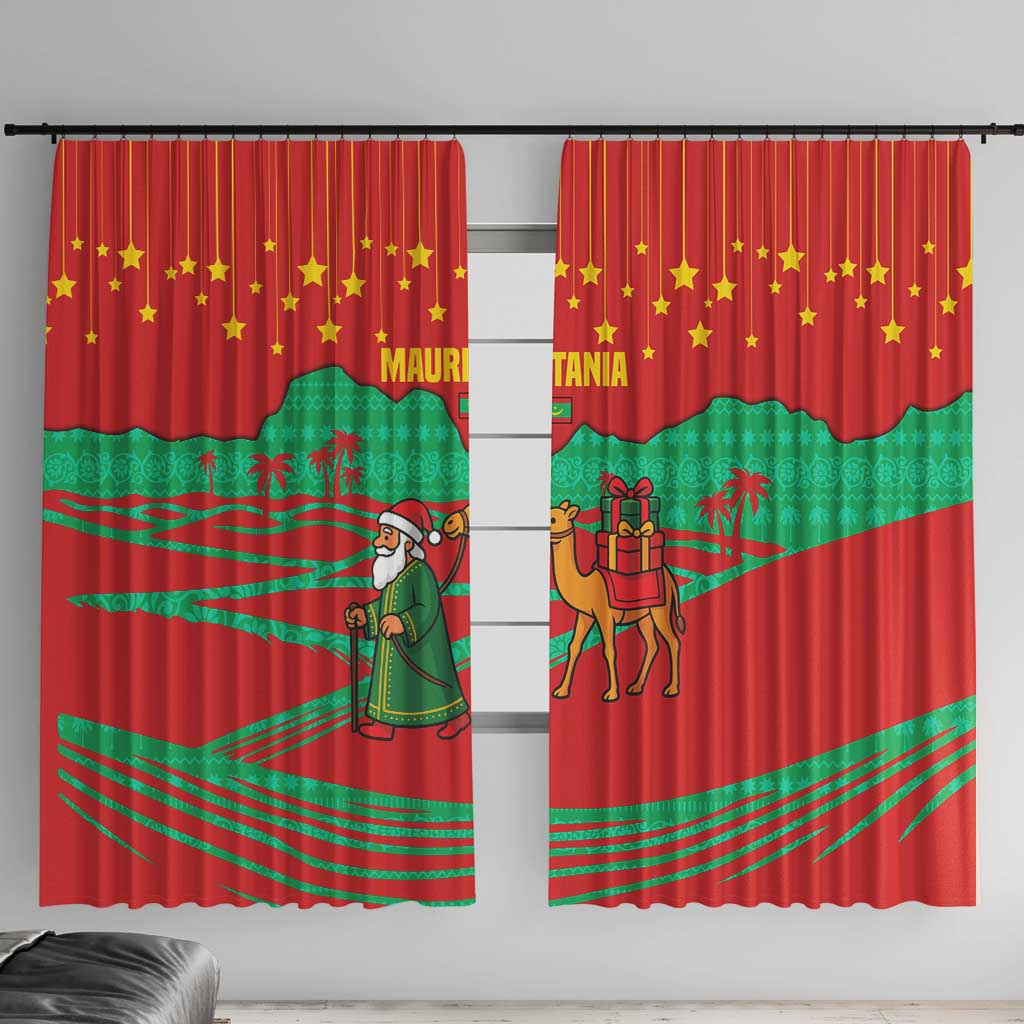 Mauritania Christmas Window Curtain with Santa Claus Camel Gift Boxes Starry Sky and Desert Pattern Design - Wonder Print Shop