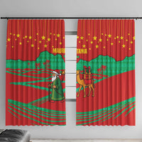 Mauritania Christmas Window Curtain with Santa Claus Camel Gift Boxes Starry Sky and Desert Pattern Design - Wonder Print Shop