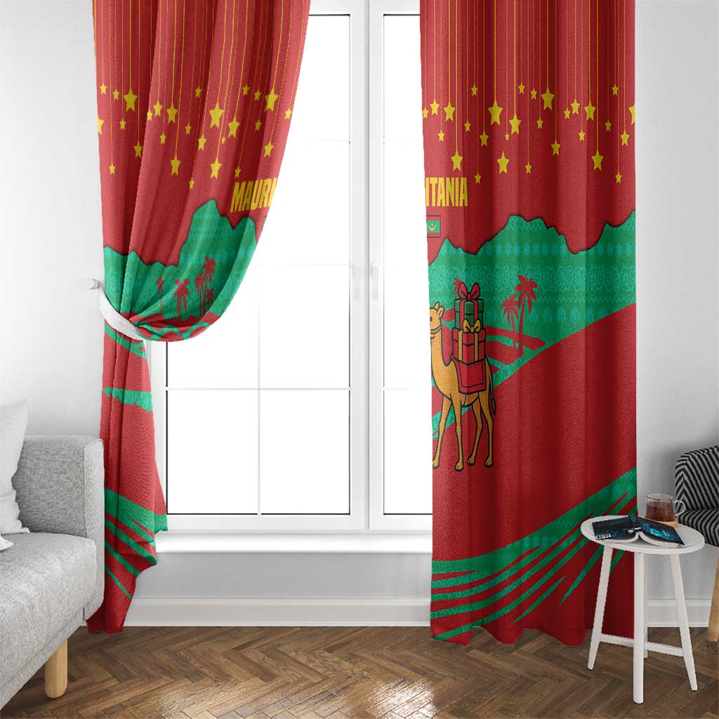 Mauritania Christmas Window Curtain with Santa Claus Camel Gift Boxes Starry Sky and Desert Pattern Design - Wonder Print Shop