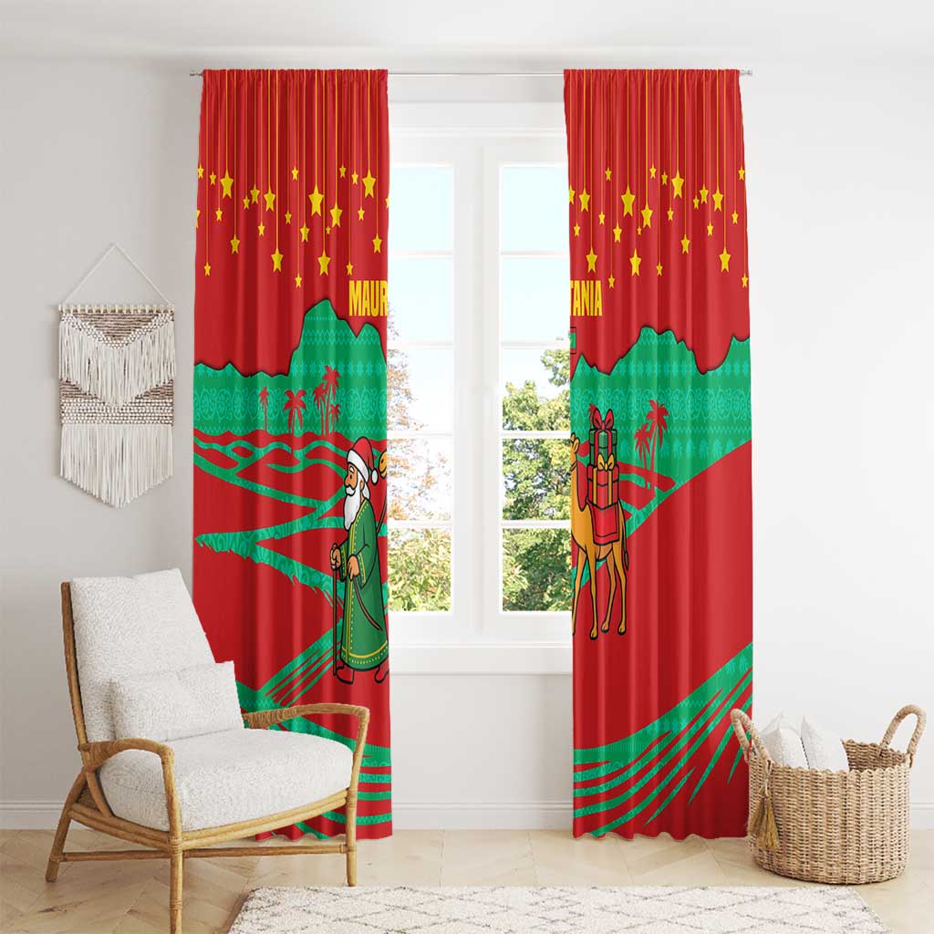 Mauritania Christmas Window Curtain with Santa Claus Camel Gift Boxes Starry Sky and Desert Pattern Design - Wonder Print Shop