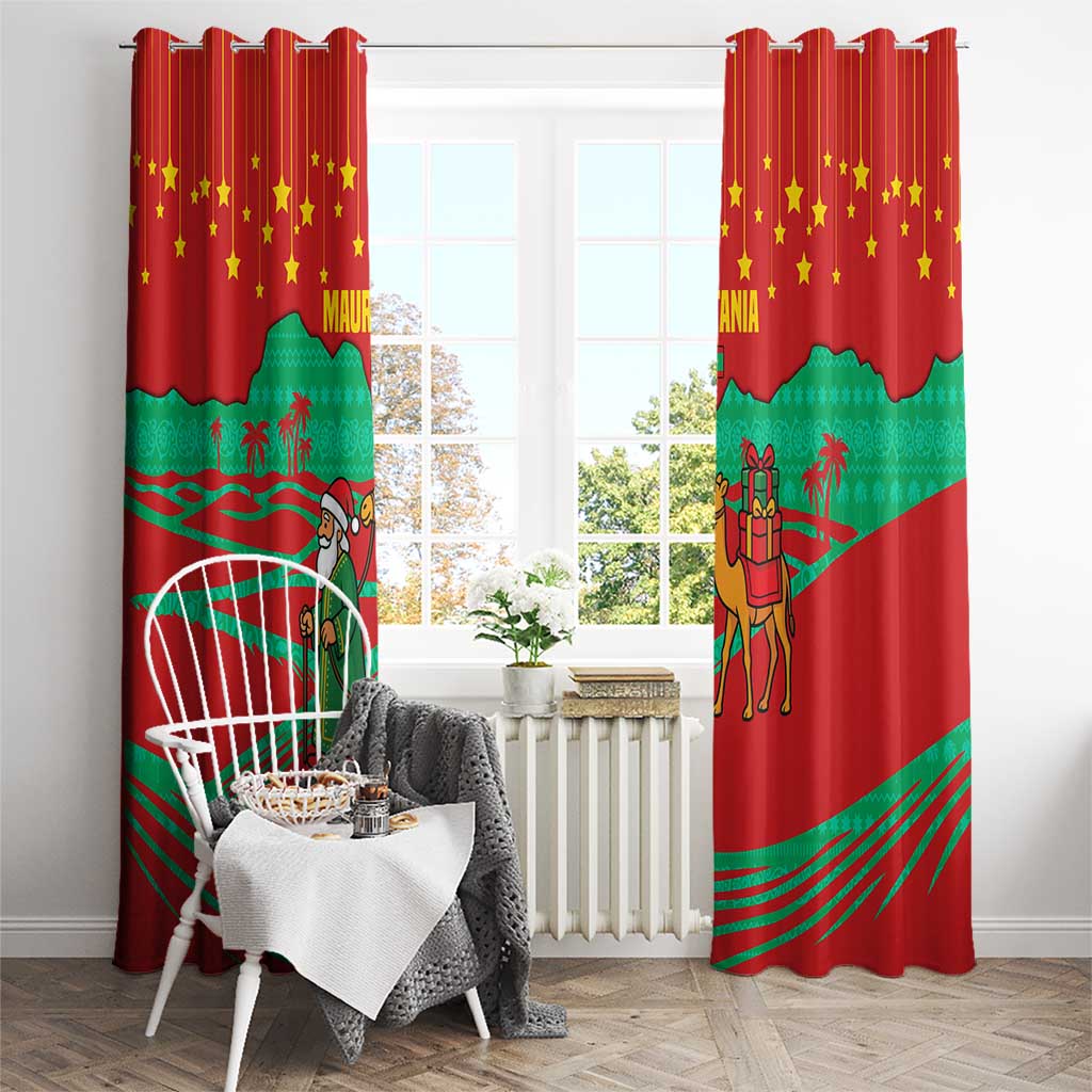 Mauritania Christmas Window Curtain with Santa Claus Camel Gift Boxes Starry Sky and Desert Pattern Design - Wonder Print Shop