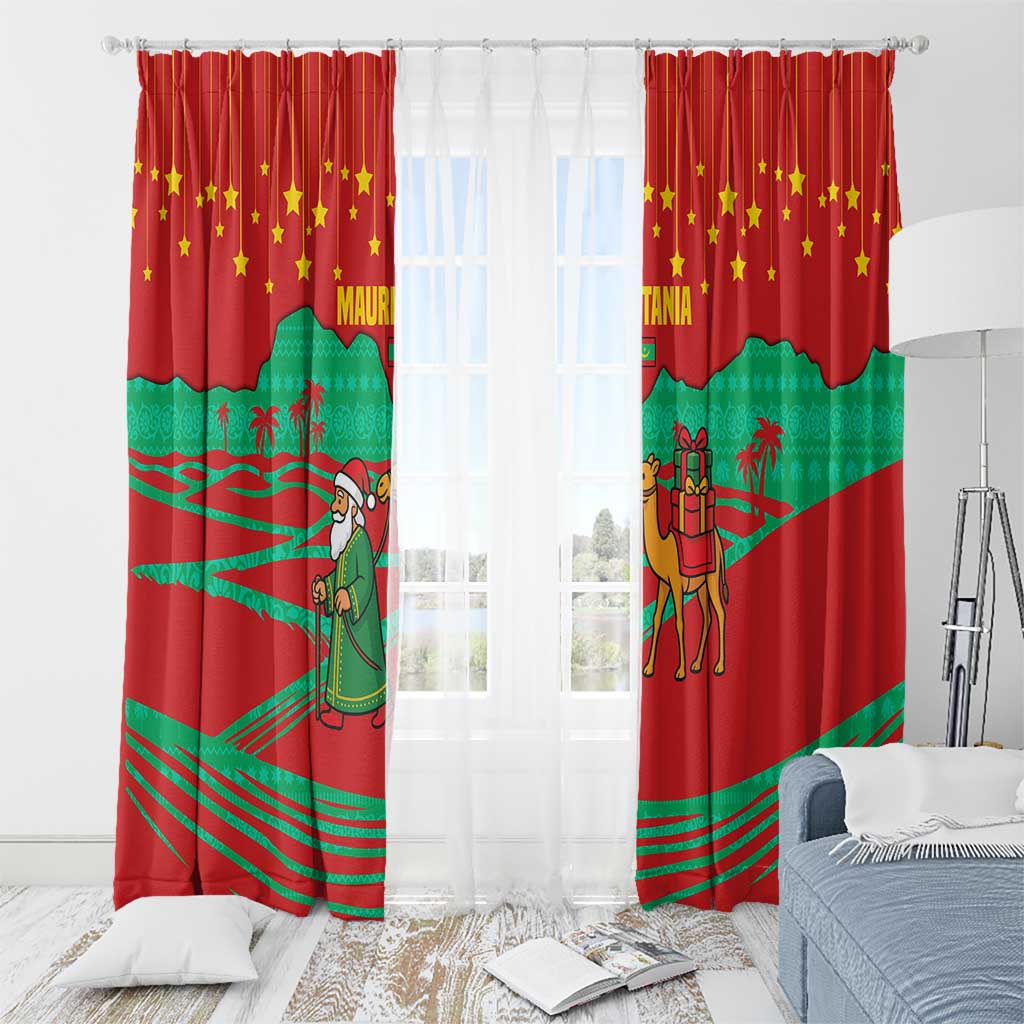 Mauritania Christmas Window Curtain with Santa Claus Camel Gift Boxes Starry Sky and Desert Pattern Design - Wonder Print Shop