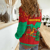 Mauritania Christmas Women Casual Shirt with Santa Claus Camel Gift Boxes Starry Sky and Desert Pattern Design - Wonder Print Shop