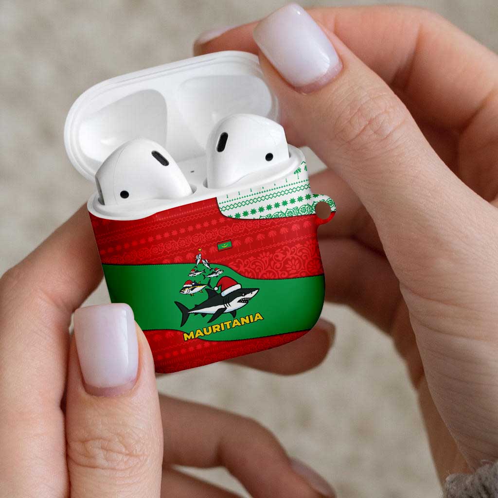 Mauritania Christmas AirPods Case with Santa Sharks Festive Fish Pattern and Red Green Holiday Design - Wonder Print Shop