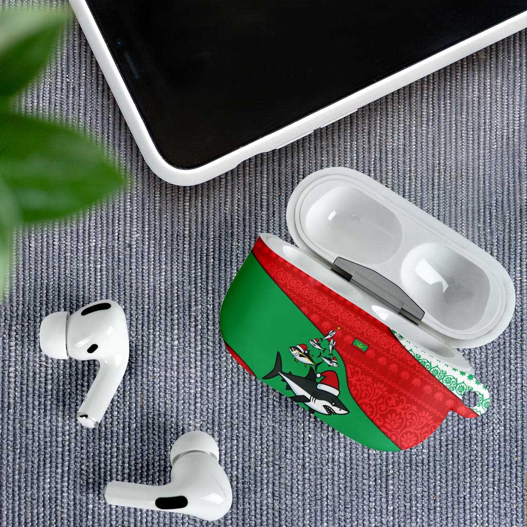 Mauritania Christmas AirPods Case with Santa Sharks Festive Fish Pattern and Red Green Holiday Design - Wonder Print Shop