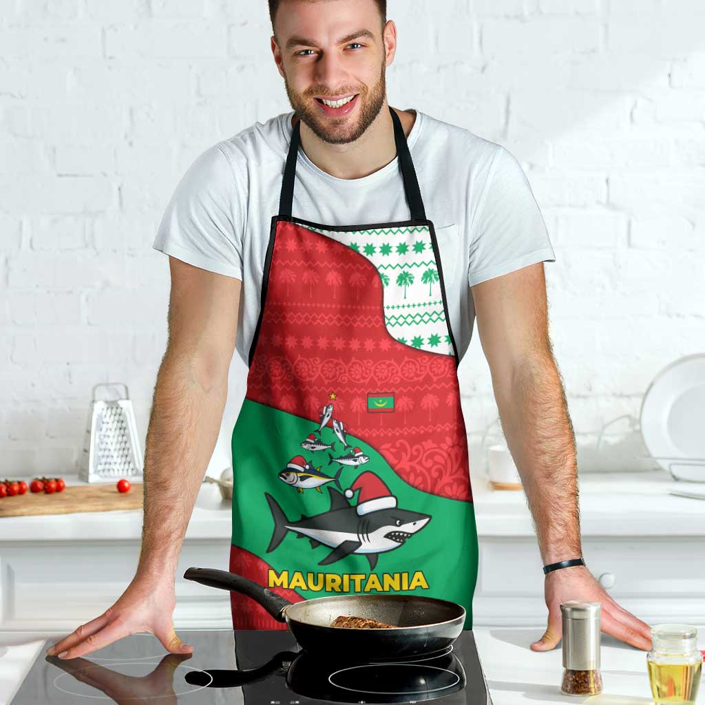 Mauritania Christmas Apron with Santa Sharks Festive Fish Pattern and Red Green Holiday Design - Wonder Print Shop