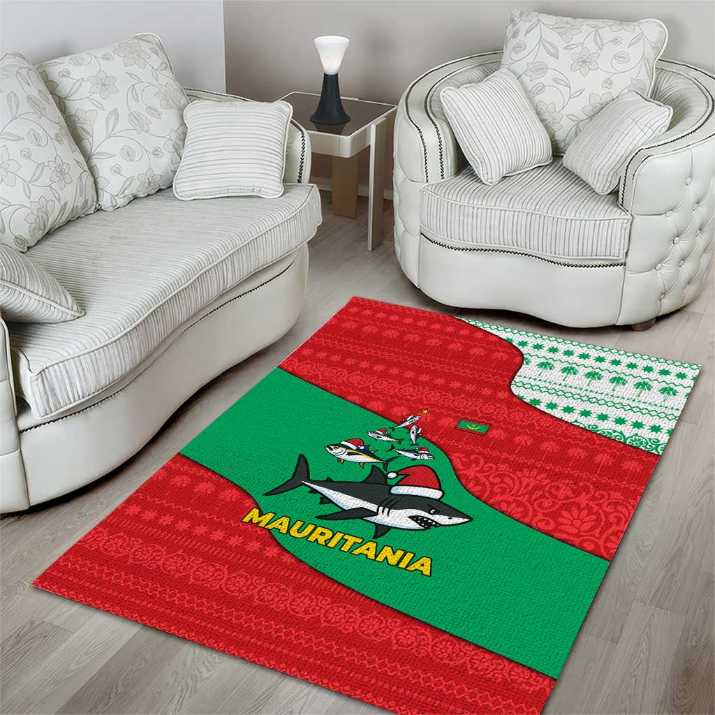 Mauritania Christmas Area Rug with Santa Sharks Festive Fish Pattern and Red Green Holiday Design - Wonder Print Shop
