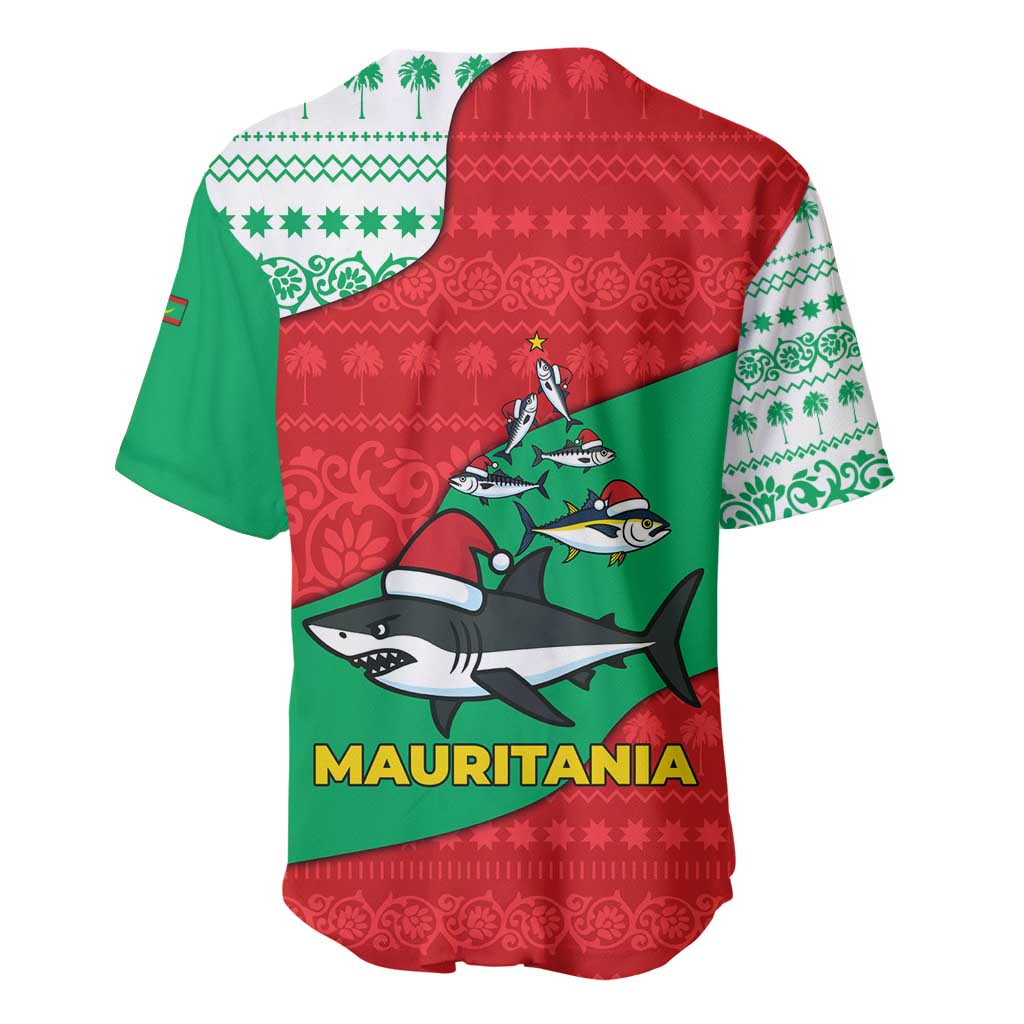 Mauritania Christmas Baseball Jersey with Santa Sharks Festive Fish Pattern and Red Green Holiday Design - Wonder Print Shop