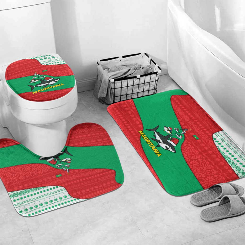 Mauritania Christmas Bathroom Set with Santa Sharks Festive Fish Pattern and Red Green Holiday Design - Wonder Print Shop